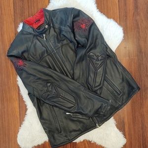 Harley Davidson Leather Red Hearts Illusion Jacket